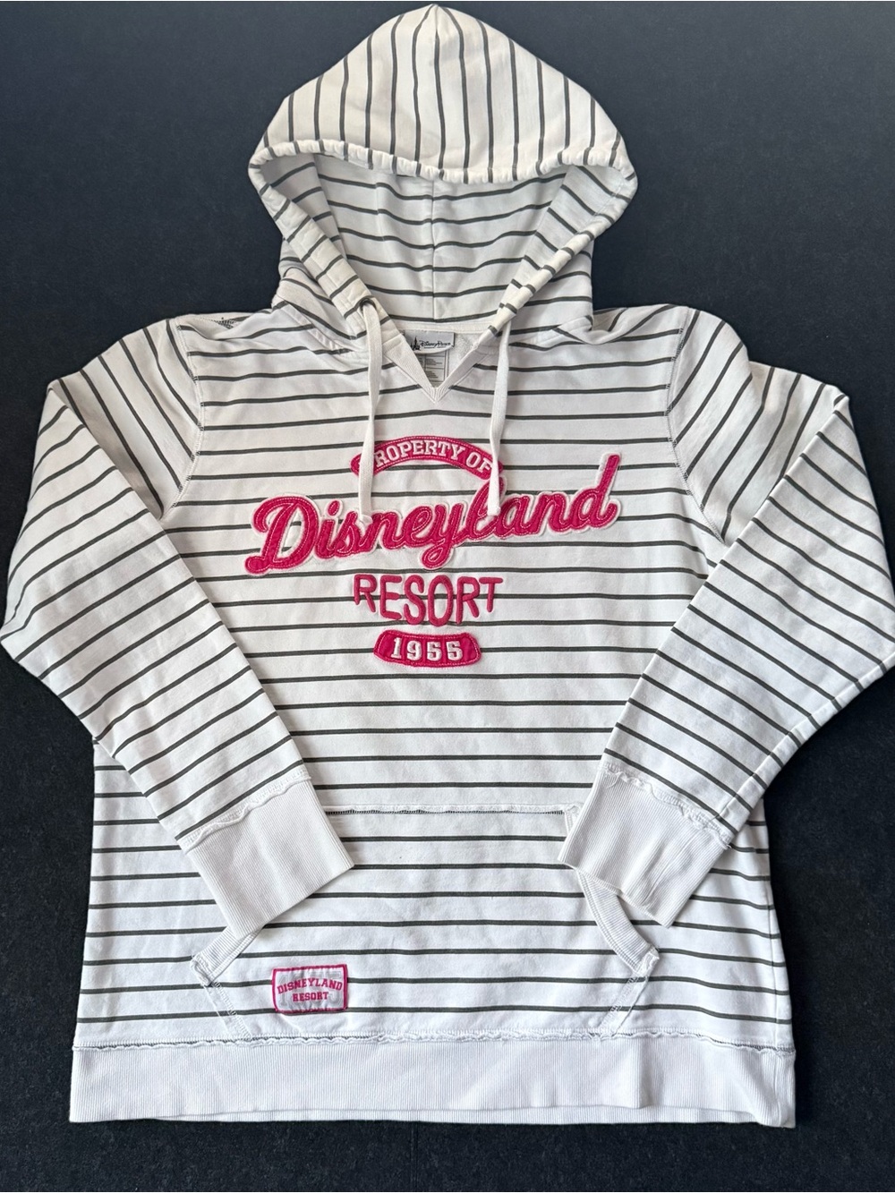 Disney Parks White & Black Striped Hoodie with Pink Disneyland Resort Logo XXL